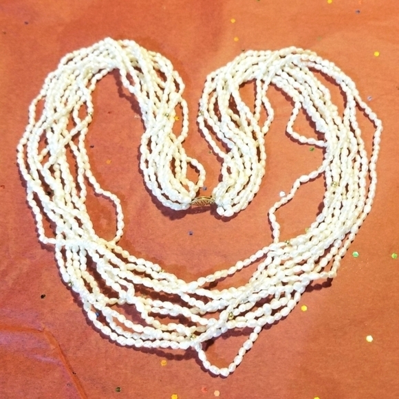 Solid 14kt Seed Pearl 10 Strand 24" VTG Necklace - Picture 2 of 8